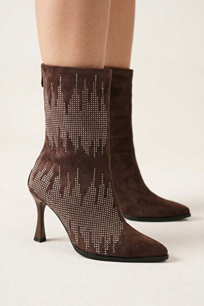 Preshley Women's Nowmer Brown Suede Stone Embroidered Boots