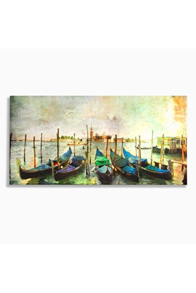 Luxcanva Tablou Canvas Barci In Port 140x70 cm pe Sasiu Lemn Peisaj Gondola Mare