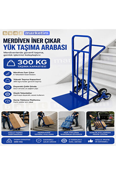 Akyelone 300 Kg Merdiven İner Çıkar Koli Taşıma Arabası 6 Tekerlekli Ağır Yük...