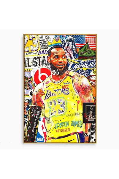 Luxcanva Tablou Canvas LeBron James 100x150 cm cu Rama Auriu Decorativ Sport ...