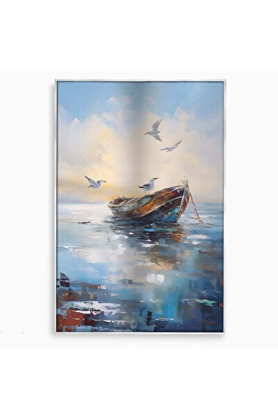 Luxcanva Tablou Canvas Pescarusul 100x150 cm cu Rama Argintiu Living Barca Mare