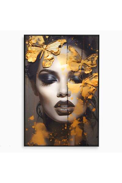Luxcanva Tablou Canvas Butterfly And Girl 50x70 cm cu Rama Negru Fluturi Frum...