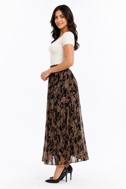 exxit collection Women's Patterned Elastic Waist Lined Long Pleated Chiffon Skirt - Patterned3