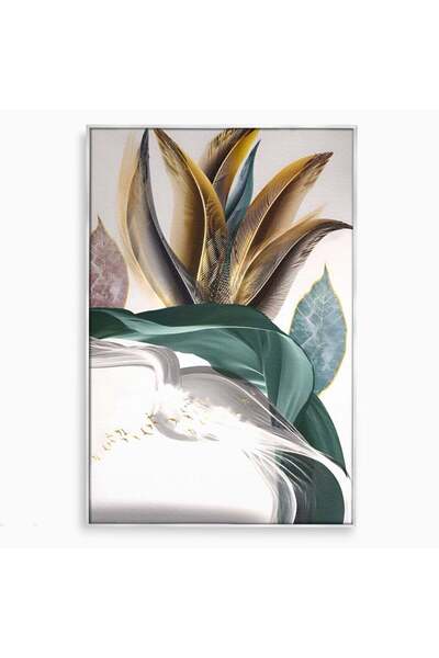 Luxcanva Tablou Canvas Green Leaf 40x60 cm cu Rama Argintiu Decorativ Dormito...