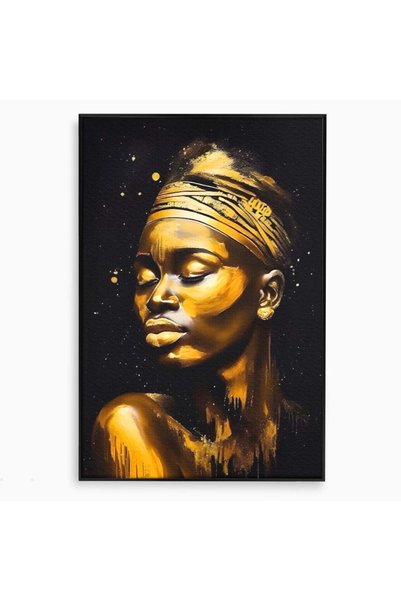 Luxcanva Tablou Canvas African Gold 50x70 cm cu Rama Negru Decorativ Femeie P...