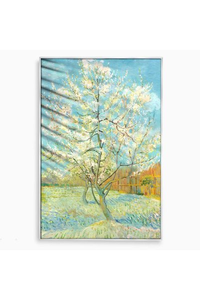 Luxcanva Tablou Canvas Piersicul Roz 80x120 cm cu Rama Argintiu Room Pom Flori