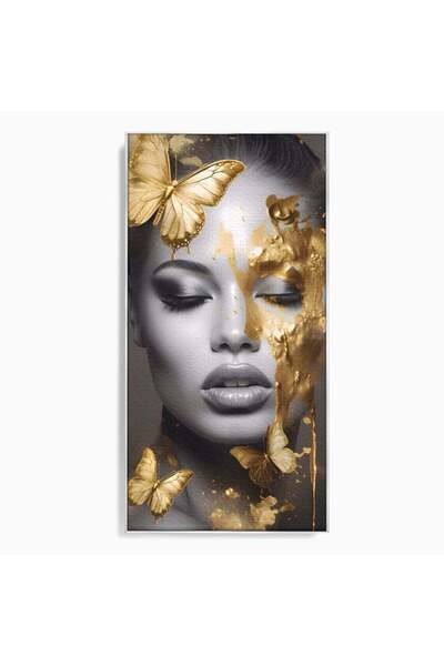 Luxcanva Tablou Canvas Vraja Fluturilor 50x100 cm cu Rama Argintiu Living Fem...