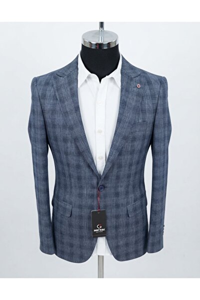 SABRİ ZENGİN Men's Slim Fit Plaid Patterned Blazer Single Button Jacket