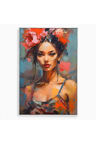 Luxcanva Tablou Canvas Fata Cu Flori In Par 40x60 cm cu Rama Argintiu Room Fe...