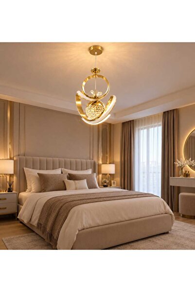 Şaheser Badem Modern Led Avize Gold Kristal Sarkıt Avize Şık Tasarım Salon Ya...
