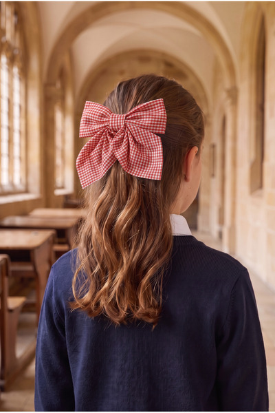 Katia&Bony Red Clip Buckle with Gingham Bow