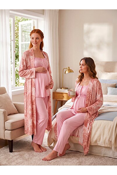 Lohusa Homewear Σετ πιτζάμες εγκυμοσύνης με μοτίβο σε σκόνη, με κουμπιά, με δ...