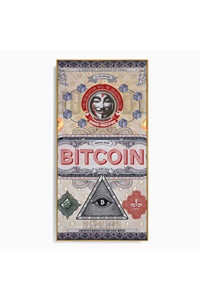 Luxcanva Tablou Canvas Bitcoin 60x120 cm cu Rama Auriu Decorativ Criptomoneda...