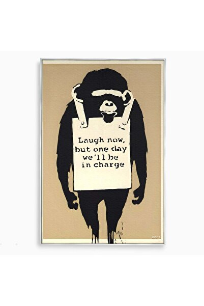 Luxcanva Tablou Canvas Laugh Now 100x150 cm cu Rama Argintiu Living Maimuta J...
