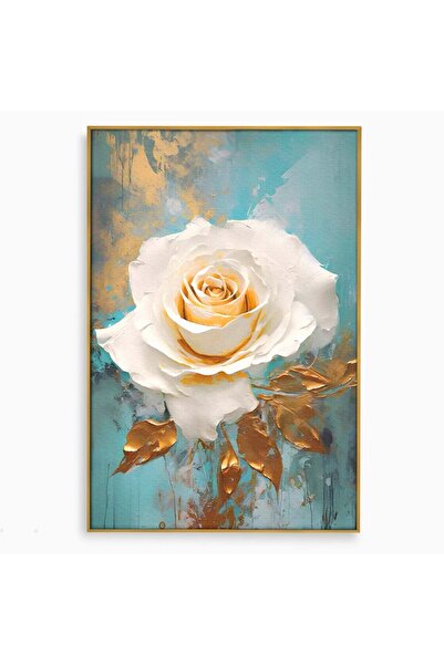 Luxcanva Tablou Canvas Trandafirul Alb 40x60 cm cu Rama Auriu Room Floare Planta