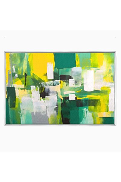 Luxcanva Tablou Canvas Abstract Green 60x40 cm cu Rama Argintiu Living Verde ...