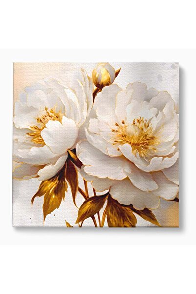 Luxcanva Tablou Canvas Flori Albe 120x120 cm pe Sasiu Lemn Room Primavara Auriu