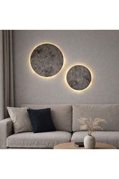 STDEKOR Beton Desenli, Led Işıklı Duvar Dekoru Tablo 2 li Set