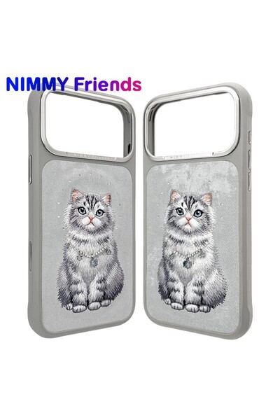 Nimmy iPhone 18 Pro Max Uyumlu MagSafe 3D Nakışlı Telefon Kılıfı - Mavi Taş K...