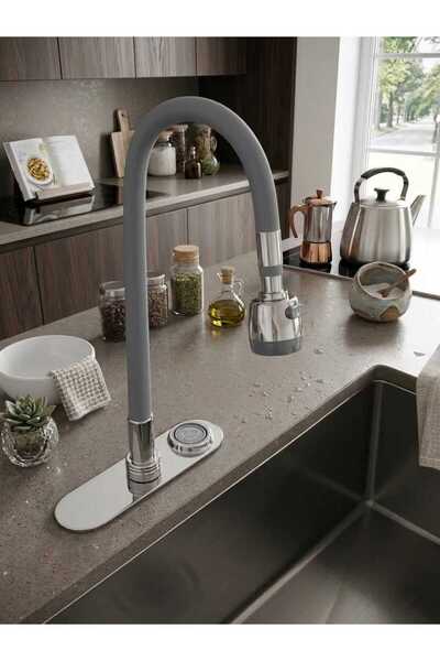ÇEÇEN HOME Flexible Bendable Gray Silicone Faucet Head, Colorful Faucet