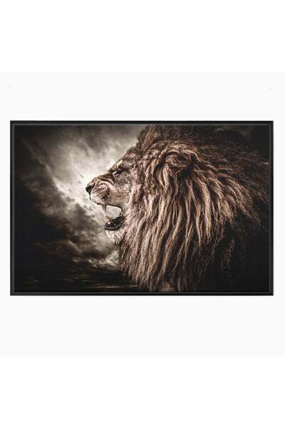 Luxcanva Tablou Canvas Leading Lion 100x70 cm cu Rama Negru Living Leu Lider