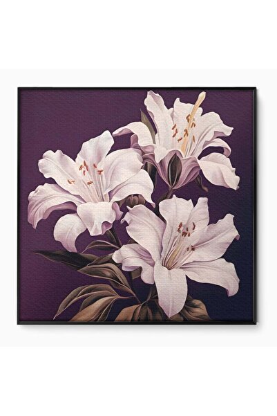 Luxcanva Tablou Canvas 3 Crini Albi 70x70 cm cu Rama Negru Living Flori Natura