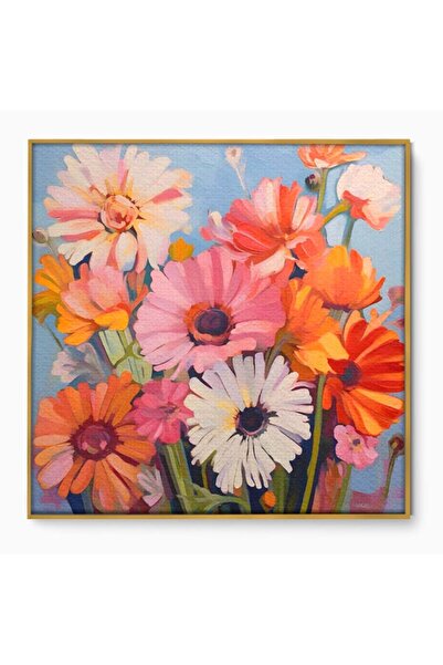 Luxcanva Tablou Canvas Flori Salbatice 90x90 cm cu Rama Auriu Living Colorat ...