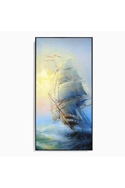 Luxcanva Tablou Canvas Vapor Pe Mare 70x140 cm cu Rama Negru Valuri Furtuna Vele