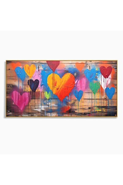Luxcanva Tablou Canvas O Mare de Inimi 100x50 cm cu Rama Auriu Vibratie Optim...