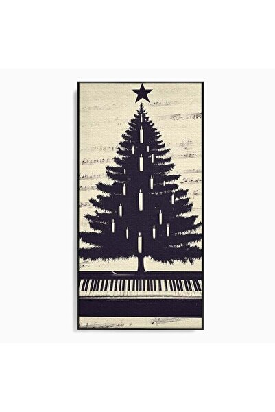 Luxcanva Tablou Canvas Bradul de pe Pian 70x140 cm cu Rama Negru Brad Abstrac...
