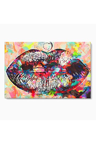 Luxcanva Tablou Canvas Sarut Pop Art 150x100 cm pe Sasiu Lemn Buze Glamour Neon