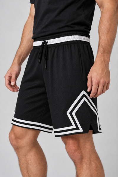 Generic Brand Black with White Stripes Sports Mesh Shorts for Men