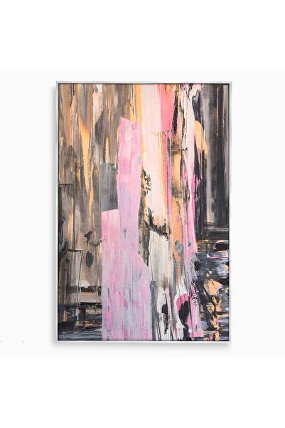 Luxcanva Tablou Canvas Roz Liniar 80x120 cm cu Rama Argintiu Dormitor Simfoni...