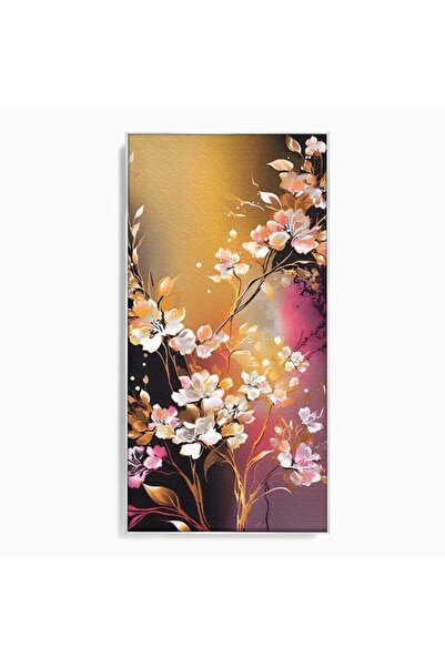 Luxcanva Tablou Canvas Ramura Inflorita 60x120 cm cu Rama Argintiu Living Flo...