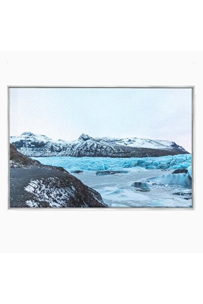 Luxcanva Tablou Canvas Peisaj Glaciar 100x70 cm cu Rama Argintiu Inghet Stanc...