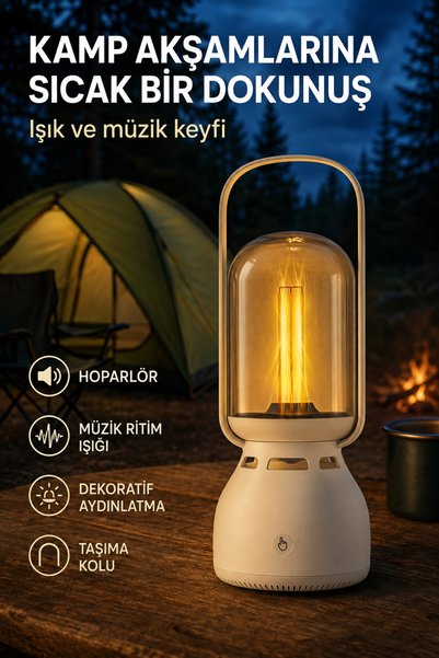 RAYLAX Dekoratif Fener Tasarımlı Bluetooth Hoparlör Müzik Ritimli Işıklı Taşı...