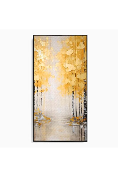 Luxcanva Tablou Canvas Copaci Aurii 60x120 cm cu Rama Negru Room Living Pom