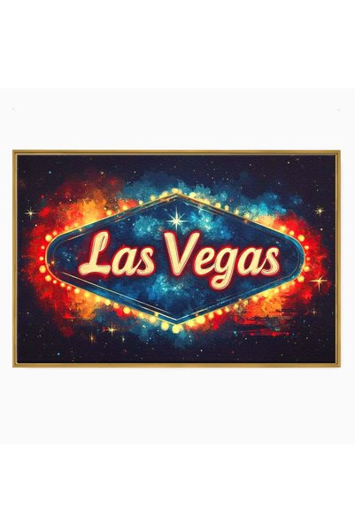 Luxcanva Tablou Canvas Viva Las Vegas 120x80 cm cu Rama Auriu Exuberanta Lux ...