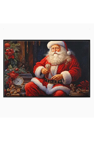 Luxcanva Tablou Canvas Minunatul Mos Craciun 60x40 cm cu Rama Negru Brad Cost...