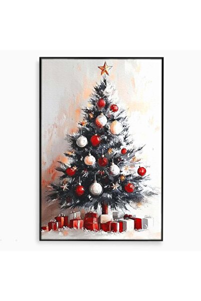 Luxcanva Tablou Canvas Brad si Cadouri sub Lumina Stelei 50x70 cm cu Rama Neg...