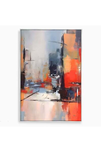 Luxcanva Tablou Canvas Un Oras Abstract 100x150 cm cu Rama Argintiu Room Deco...