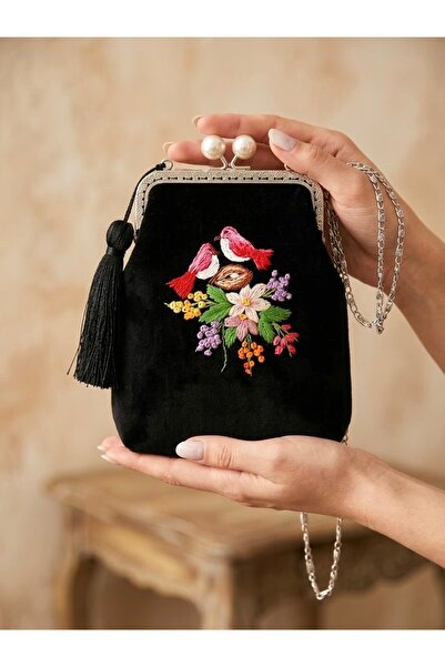 Arzu Demir 100% Hand Embroidered Vintage Linen Bag. Bird's Nest Themed .18X18...