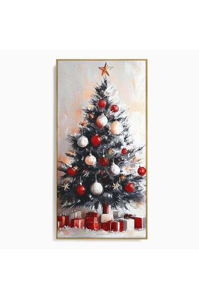 Luxcanva Tablou Canvas Brad si Cadouri sub Lumina Stelei 50x100 cm cu Rama Au...