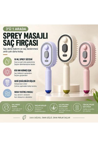 Asfal Spreyli Elektrikli Saç Tarağı – Hava Yastıklı, Geri Çekilebilir Dişli, İnce Mist Spreyli Şarjlı Tarak