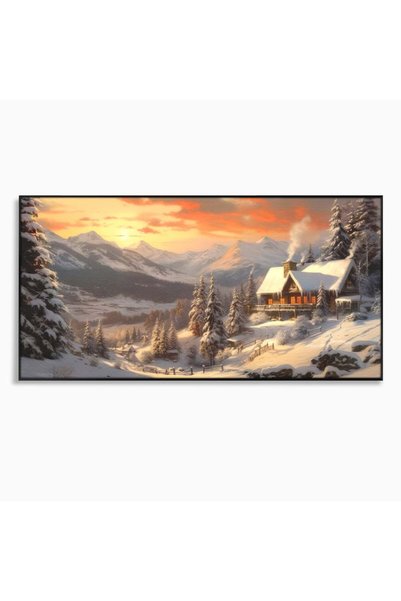 Luxcanva Tablou Canvas Rasarit la Cabana din Munti 120x60 cm cu Rama Negru Pl...