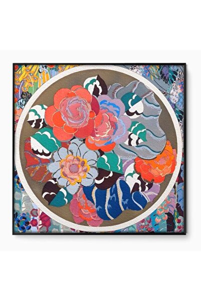 Luxcanva Tablou Canvas Cerc Floral 120x120 cm cu Rama Negru Dormitor Decorati...
