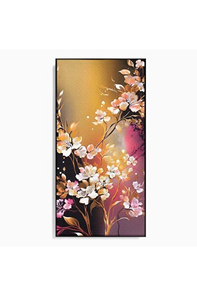 Luxcanva Tablou Canvas Ramura Inflorita 50x100 cm cu Rama Negru Living Flori ...