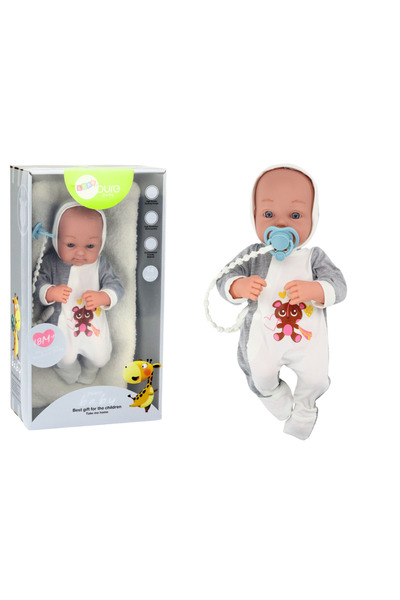 LEAN Păpușă bebeluș cu suzetă, păturică, body și set de accesorii 35 cm