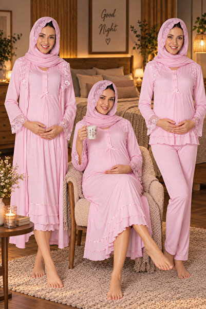 lohusahamile Cotton Lace Detailed Maternity Set with Easy Breastfeeding Featu...