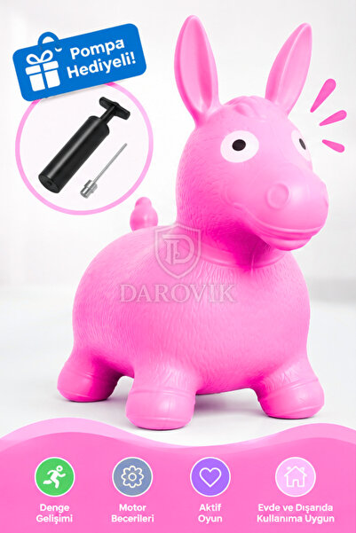Darovik Şişme Zıp Zıp Hayvan Çocuk Gelişim Denge Oyuncağı Pembe (Eşek, İnek, ...